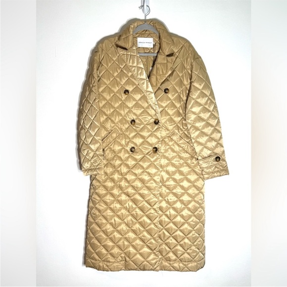 Rebecca Minkoff Women’s Long Quilted Puffer Trench Coat Beige Size Medium NWT - Picture 2 of 5
